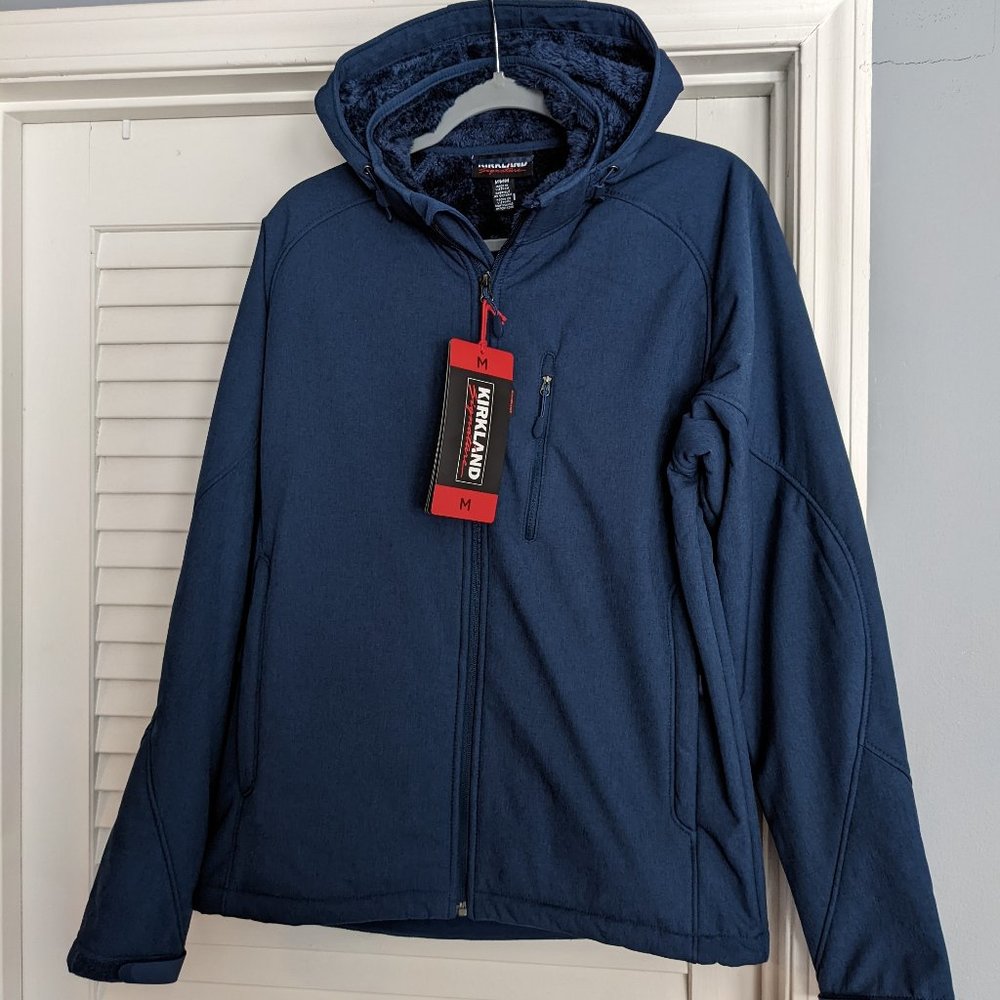 Kirkland Signature Men's Sherpa Lined Detachable Hood Jacket Blue Medium